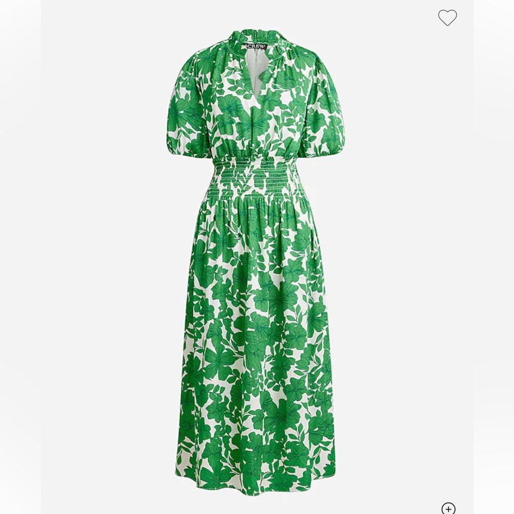 J. Crew Smocked-waist short-sleeve dress in greenhouse floral print